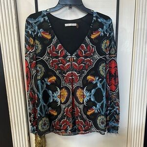Alice + Olivia Black and Red Patterned Blouse